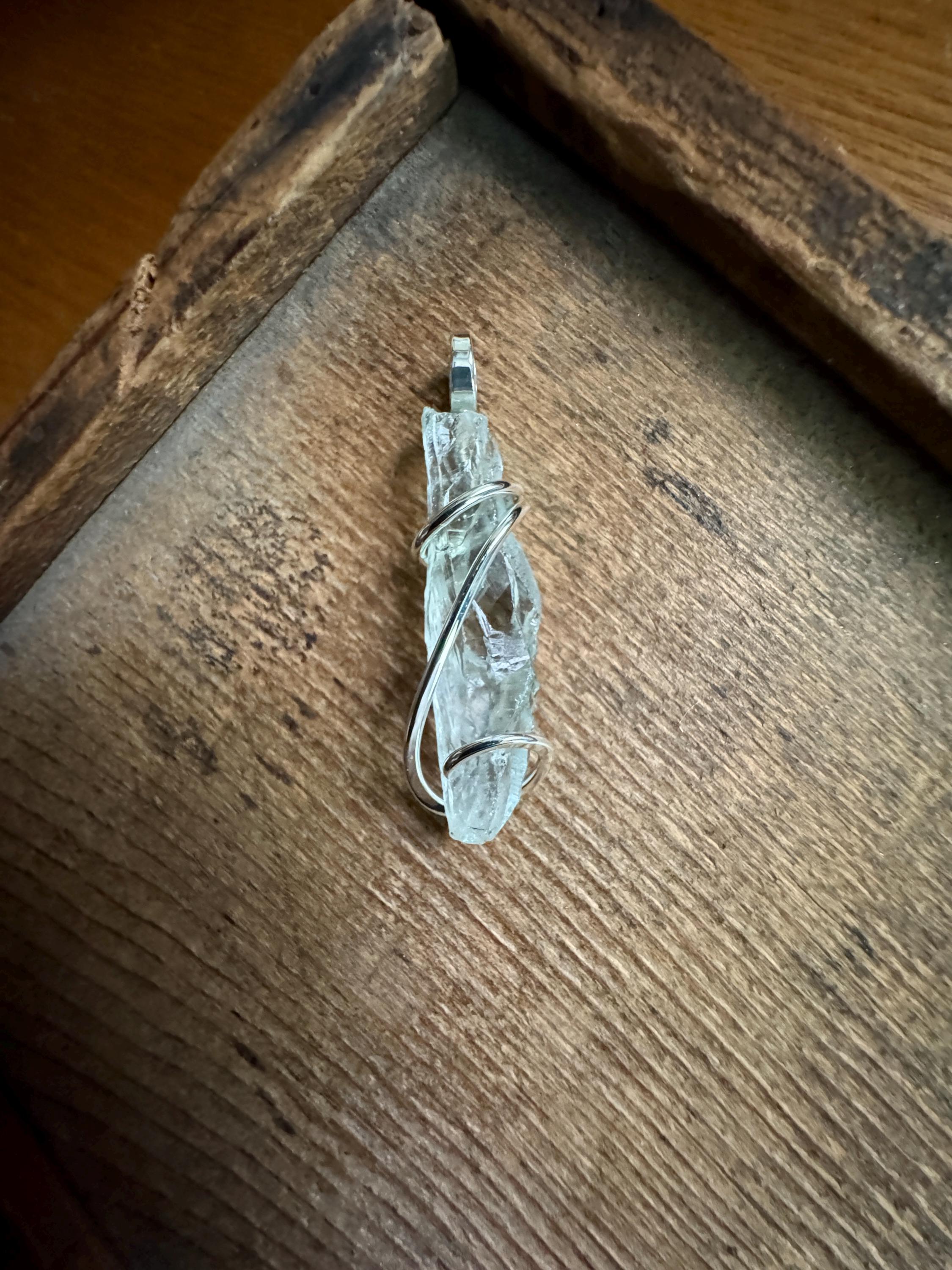 Green Amethyst Crystal In Forged Sterling Silver Pendant