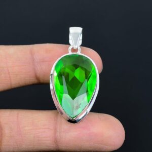 Faceted Green Amethyst Pendant: Handmade 925 Sterling Silver Boho Jewelry