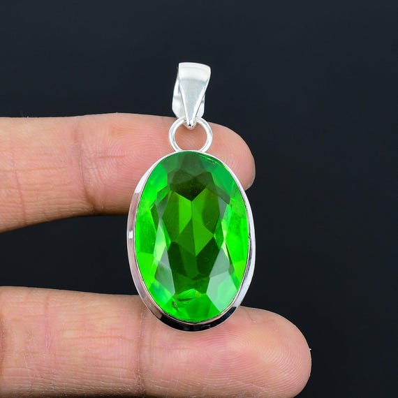 Faceted Green Amethyst Pendant: Handmade Sterling Silver Jewelry