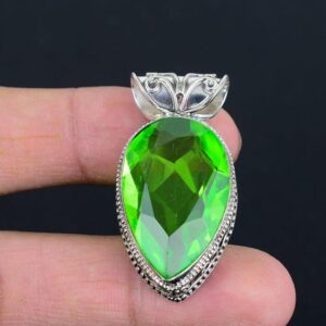 Faceted Green Amethyst Pendant: Handmade Sterling Silver Statement Jewelry