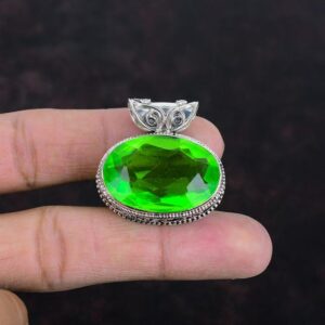 Faceted Green Amethyst Pendant: Handmade Sterling Silver Vintage Jewelry