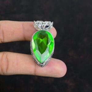 Faceted Green Amethyst Pendant: Handmade 925 Sterling Silver Vintage Jewelry