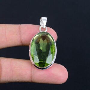 Faceted Green Amethyst Pendant: Handmade 925 Sterling Silver Vintage Jewelry