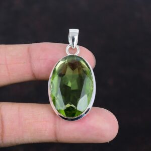 Faceted Green Amethyst Pendant: Handmade Sterling Silver Statement Jewelry