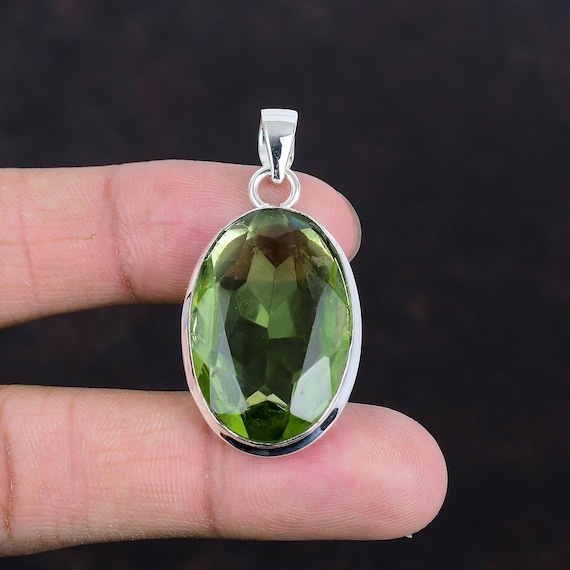 Faceted Green Amethyst Pendant: Handmade Sterling Silver Statement Jewelry