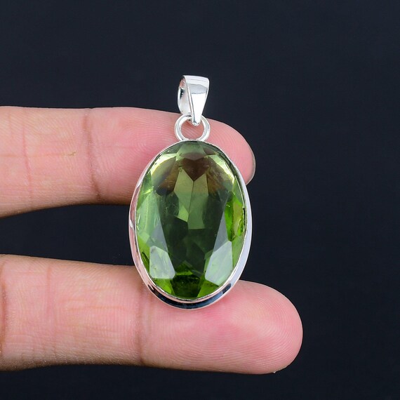 Faceted Green Amethyst Pendant: Handmade Sterling Silver Octagon Jewelry
