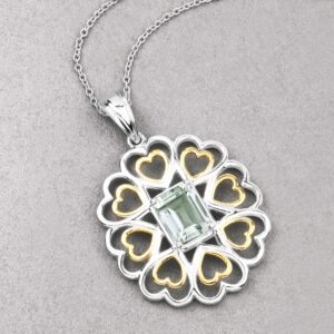 Genuine Green Amethyst Sterling Silver Two-tone Filigree Heart Pendant Necklace, February Birthstone Pendant, Bridesmaid Gift