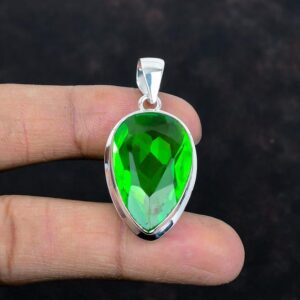 Handmade Pear Green Amethyst Pendant: 925 Sterling Silver Statement Jewelry