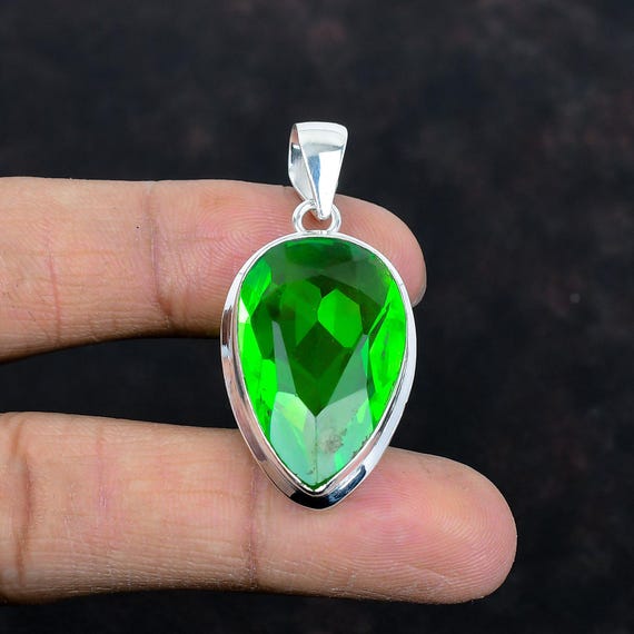 Handmade Pear Green Amethyst Pendant: 925 Sterling Silver Statement Jewelry Handmade Pear Green Amethyst Pendant: 925 Sterling Silver Statement Jewelry