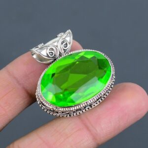 Handmade Green Amethyst Pendant: Vintage 925 Sterling Silver Jewelry