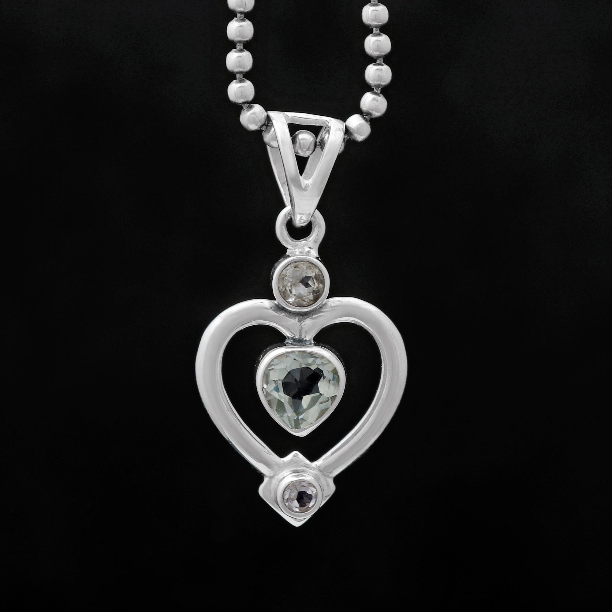 Heart-shaped Gemstone Pendant, 925 Sterling Silver Pendant, Handmade Jewelry, Green Amethyst Pendant, Gift For Her Heart-shaped Gemstone Pendant, 925 Sterling Silver Pendant, Handmade Jewelry, Green Amethyst Pendant, Gift For Her