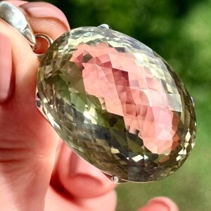 Huge! 99 Ct Brazilian Green Amethyst Pendant, 925 Sterling Silver, Faceted Prasiolite Statement Necklace