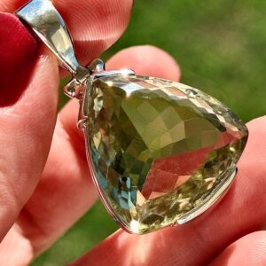 Huge Brazilian Green Amethyst Trillion Pendant, Prasiolite, 925 Sterling Silver Huge Brazilian Green Amethyst Trillion Pendant, Prasiolite, 925 Sterling Silver