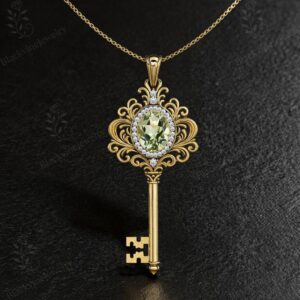 Key To Treasure- Green Amethyst Key Pendant 14k Gold Amethyst Gemstone Necklace Vintage Key Statement Pendant Unique Filigree Key Necklace Key To Treasure- Green Amethyst Key Pendant 14k Gold Amethyst Gemstone Necklace Vintage Key Statement Pendant Unique Filigree Key Necklace