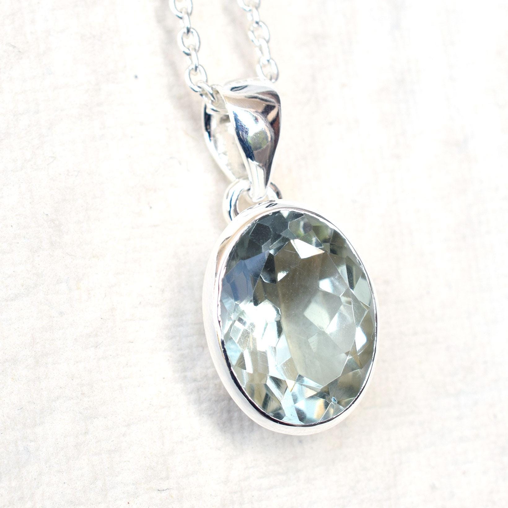 Natural Green Amethyst Pendant 925 Sterling Silver Handmade Jewelry Green Gemstone Necklace