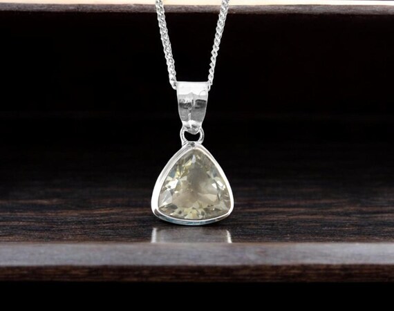 Natural Green Amethyst Sterling Silver Pendant, Handmade February Birthstone Natural Green Amethyst Sterling Silver Pendant, Handmade February Birthstone