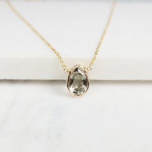 Green Amethyst Necklace, February Birthstone Necklace, Gemstone Necklace, Simple Gold Necklace, Necklaces for Women, Amethyst Pendant, Gift