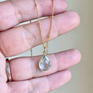 Green Amethyst Necklace, Green Prasiolite Teardrop Pendant in Gold or Silver, Minimalist Mint Layering Jewelry, Boho Chic Gift for her