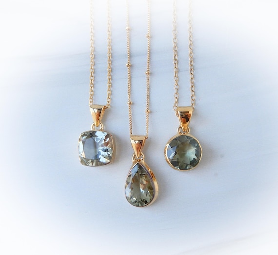 Green Amethyst Necklace Set In Gold • Prasiolite Pendant Gold