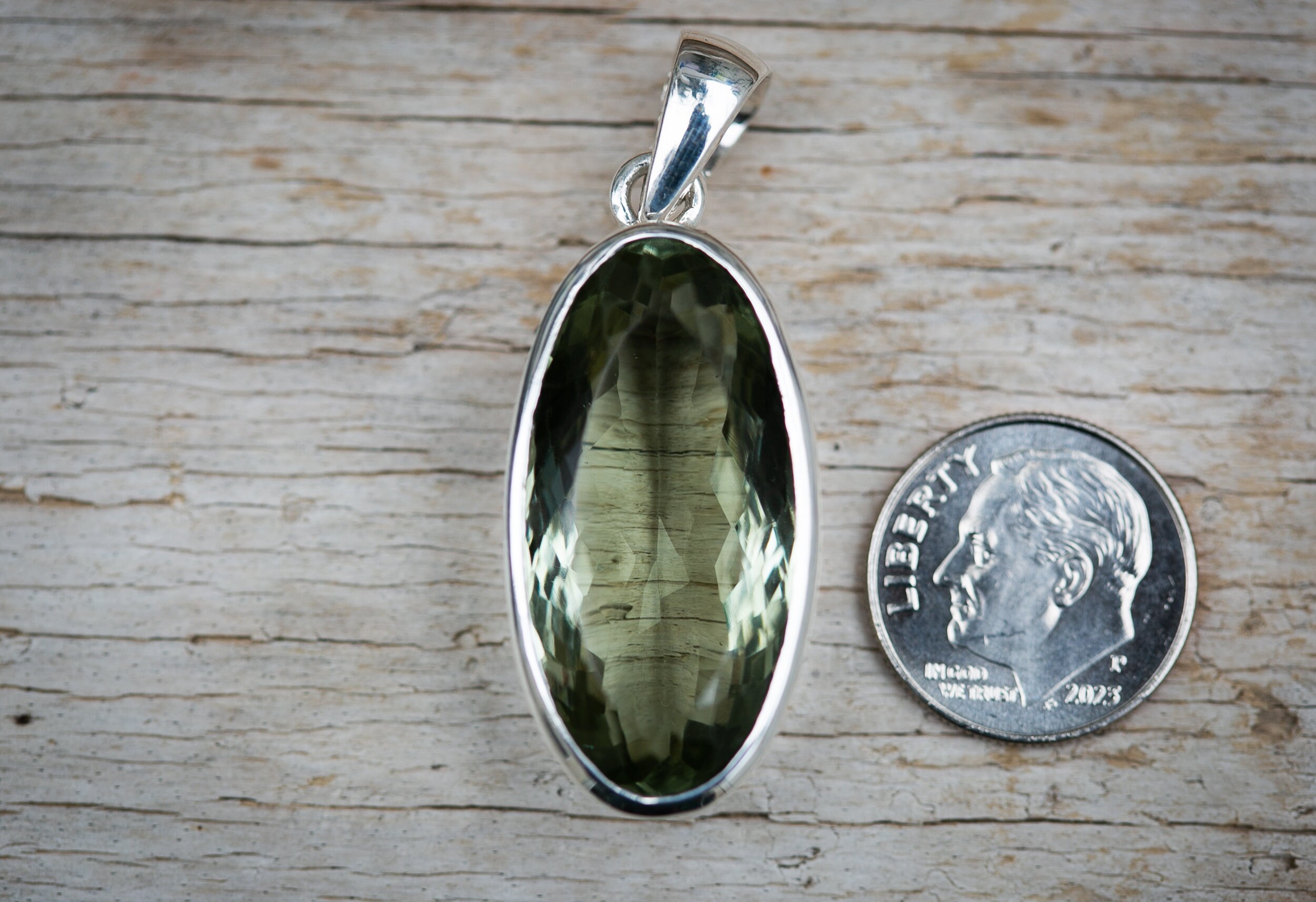 Oval Prasiolite Pendant - Mint Green Amethyst, Sterling Silver