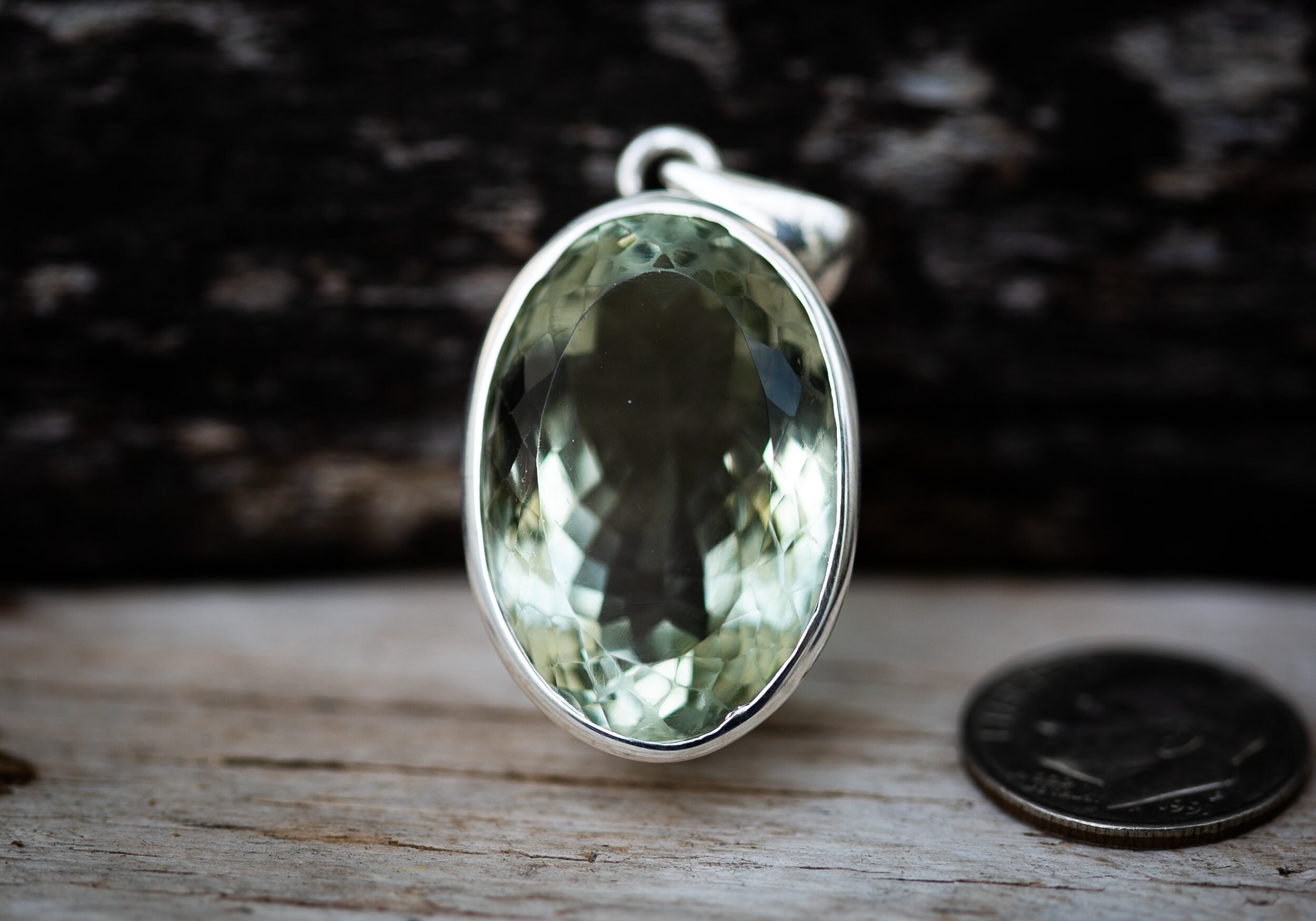 Oval Prasiolite Pendant – Green Amethyst, Sterling Silver, (28mm)