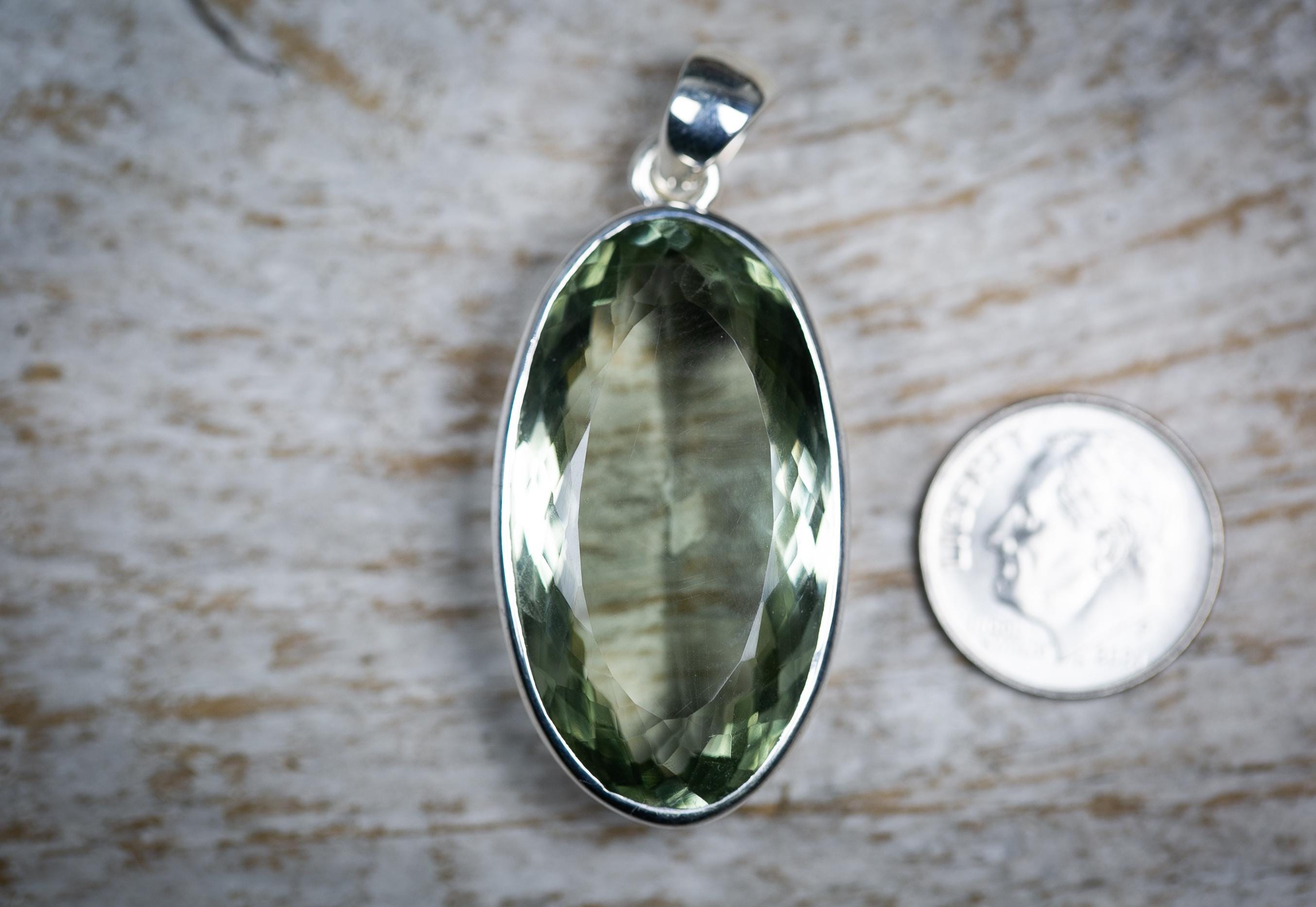 Oval Green Quartz Pendant - Mint Green Amethyst, Prasiolite In Solid Sterling Silver