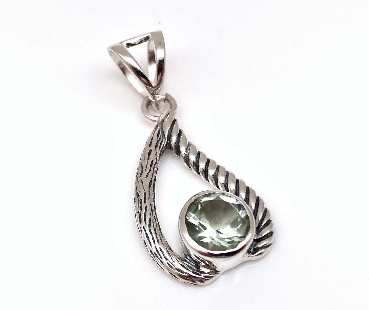 Green Amethyst Pendant // Oxidized Setting // 925 Sterling Silver Green Amethyst Pendant // Oxidized Setting // 925 Sterling Silver
