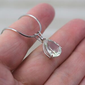 Green Amethyst Pear Pendant Necklace (sterling Silver) - Faceted Gemstone - 10 X 14 Mm