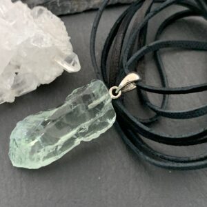 Prasiolite Gemstone Pendant - Oval, Sterling Silver On Leather Cord