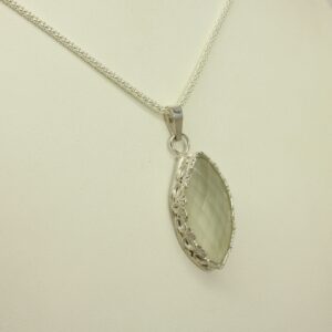 Prasiolite Silver Necklace, Custom Faceted Marquise Light Green Gemstone, Sterling Silver Pendant, 925 Silver Adjustable Popcorn Link Chain