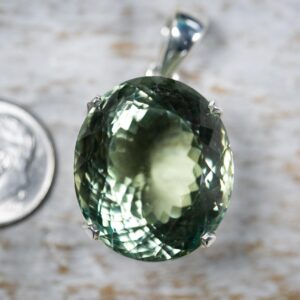 Green Quartz, Prasiolite Pendant: Oval Green Amethyst, Sterling Silver