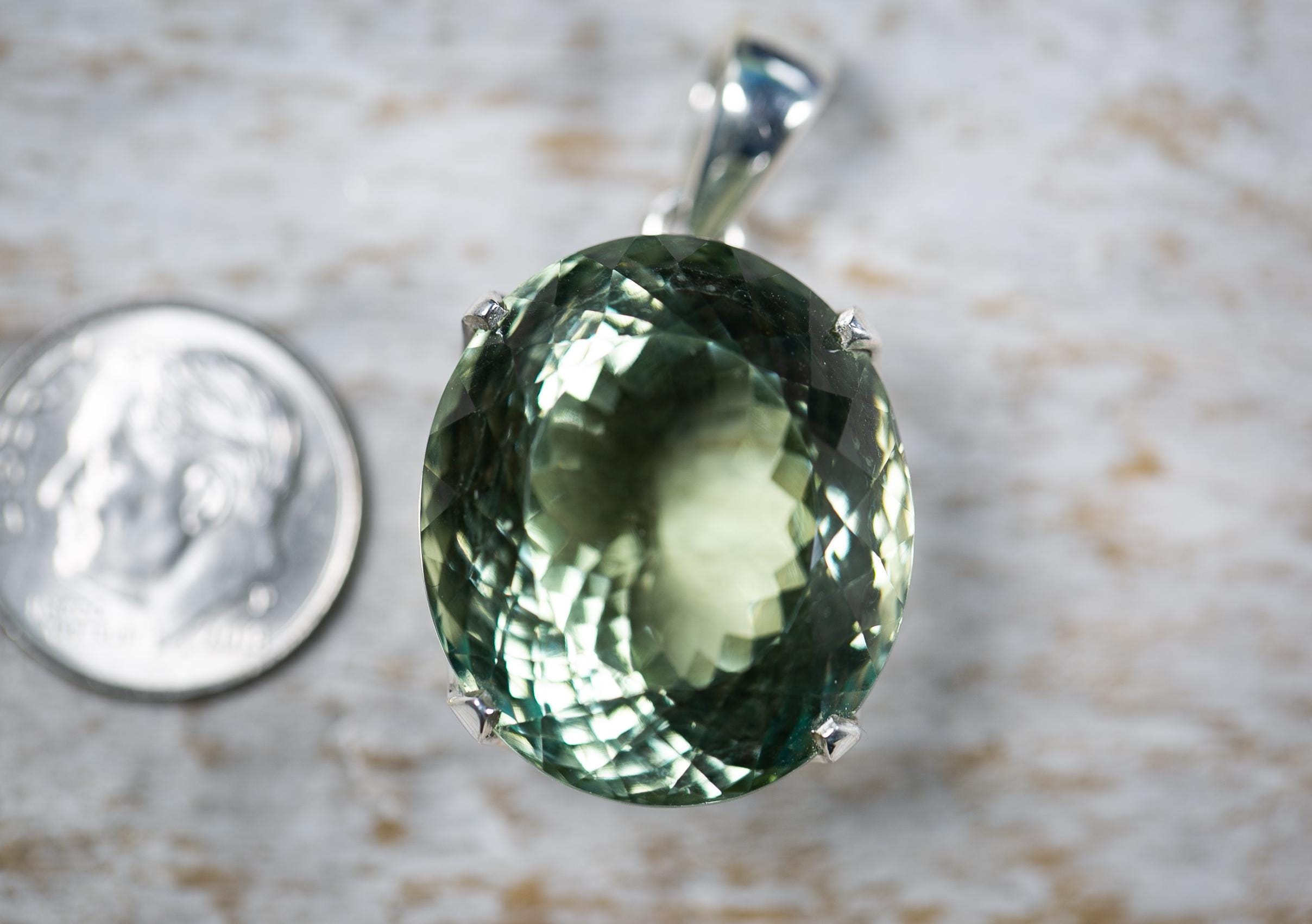 Green Quartz, Prasiolite Pendant: Oval Green Amethyst, Sterling Silver Green Quartz, Prasiolite Pendant: Oval Green Amethyst, Sterling Silver