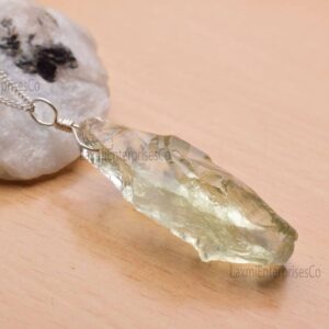 Raw Green Amethyst Pendant 925 Sterling Silver | Rough Prasiolite Gemstone Necklace | Handmade Crystal Pendant Gift For Her