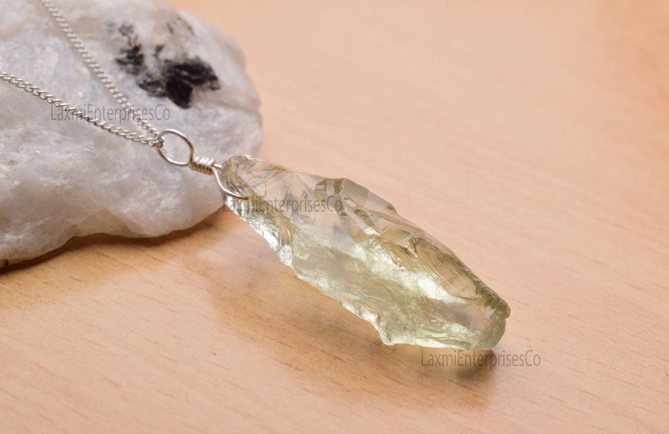Raw Green Amethyst Pendant 925 Sterling Silver | Rough Prasiolite Gemstone Necklace | Handmade Crystal Pendant Gift For Her Raw Green Amethyst Pendant 925 Sterling Silver | Rough Prasiolite Gemstone Necklace | Handmade Crystal Pendant Gift For Her