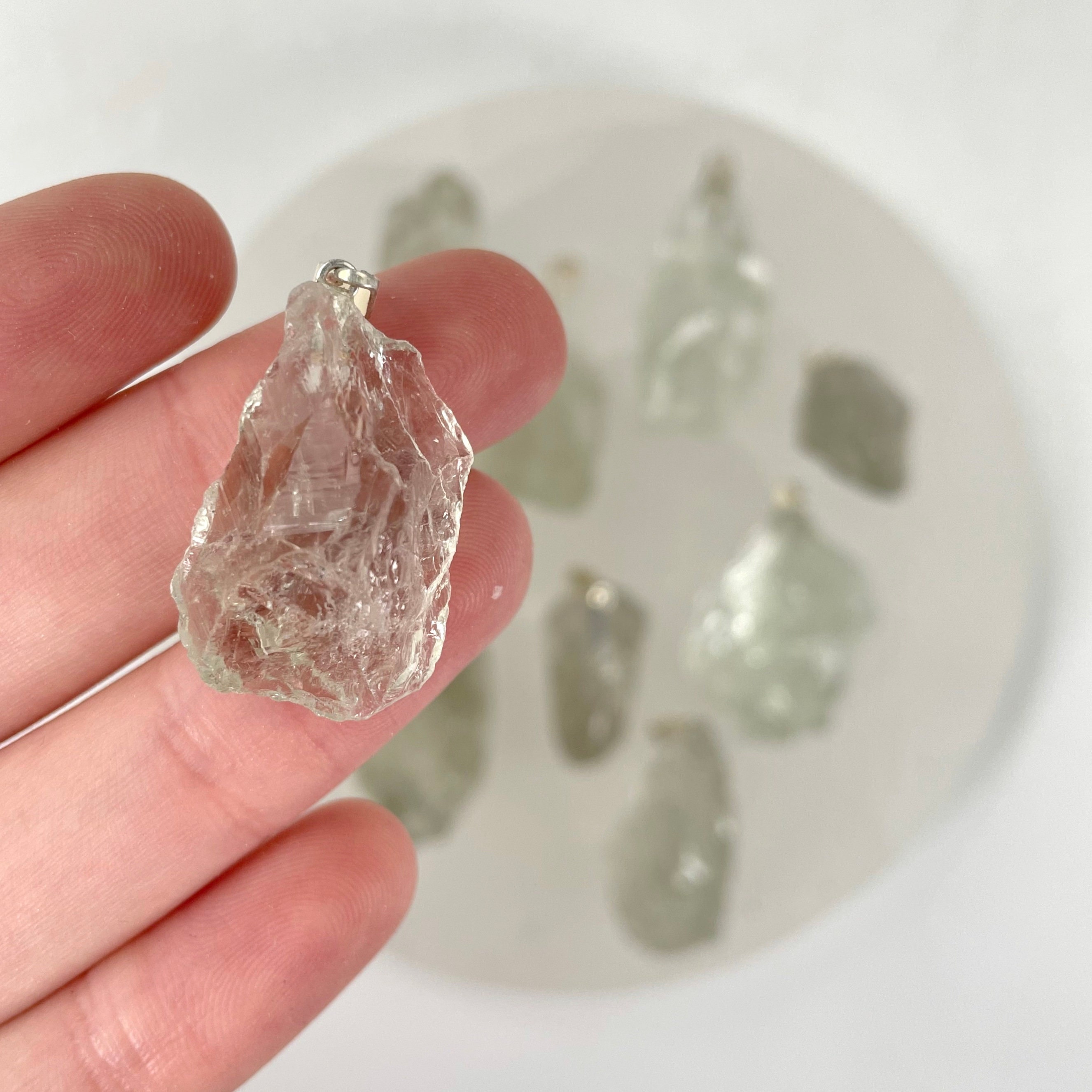 Rough Prasiolite Pendant - Green Amethyst Crystal