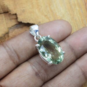 Green Amethyst Sterling Silver Pendant: Faceted Gemstone, Handmade Jewelry