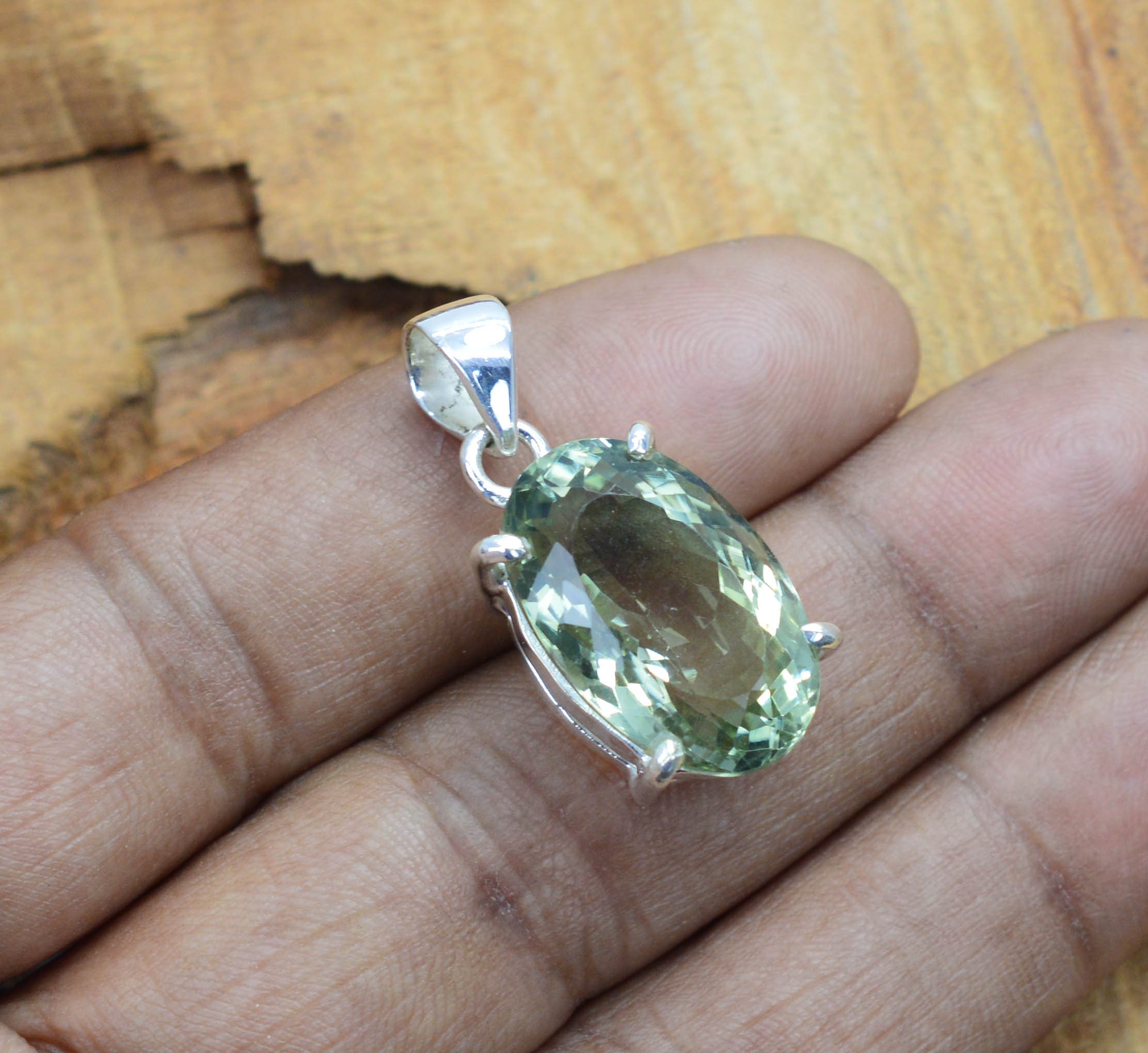 Green Amethyst Sterling Silver Pendant: Faceted Gemstone, Handmade Jewelry Green Amethyst Sterling Silver Pendant: Faceted Gemstone, Handmade Jewelry