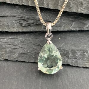 Sterling Silver Pendant: Prasiolite Green Amethyst - Rhodium Plated