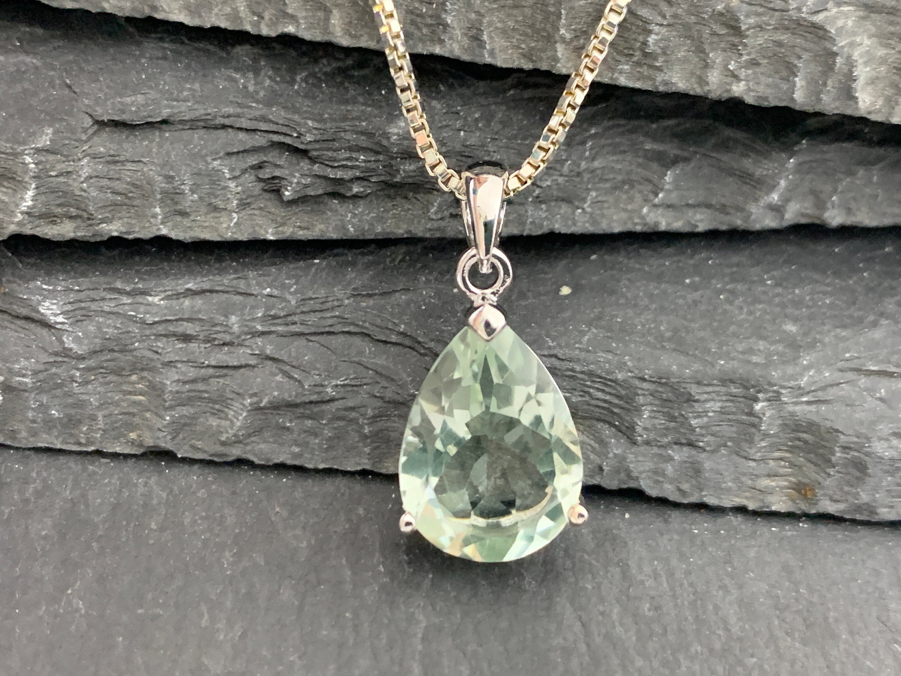 Sterling Silver Pendant: Prasiolite Green Amethyst - Rhodium Plated Sterling Silver Pendant: Prasiolite Green Amethyst - Rhodium Plated