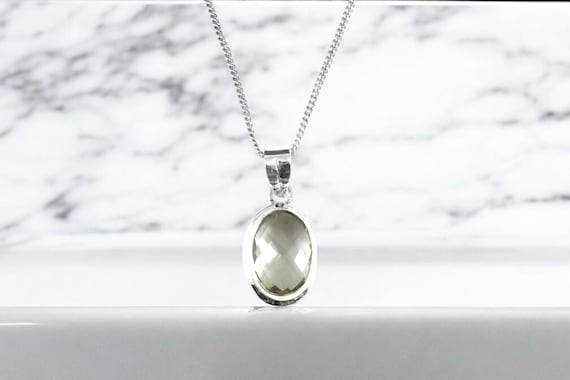 Green Amethyst Sterling Silver Pendant, February Birthstone Necklace