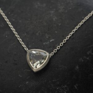 Green Amethyst Trillion Necklace, Green Gemstone Pendant In Silver, Gift For Her