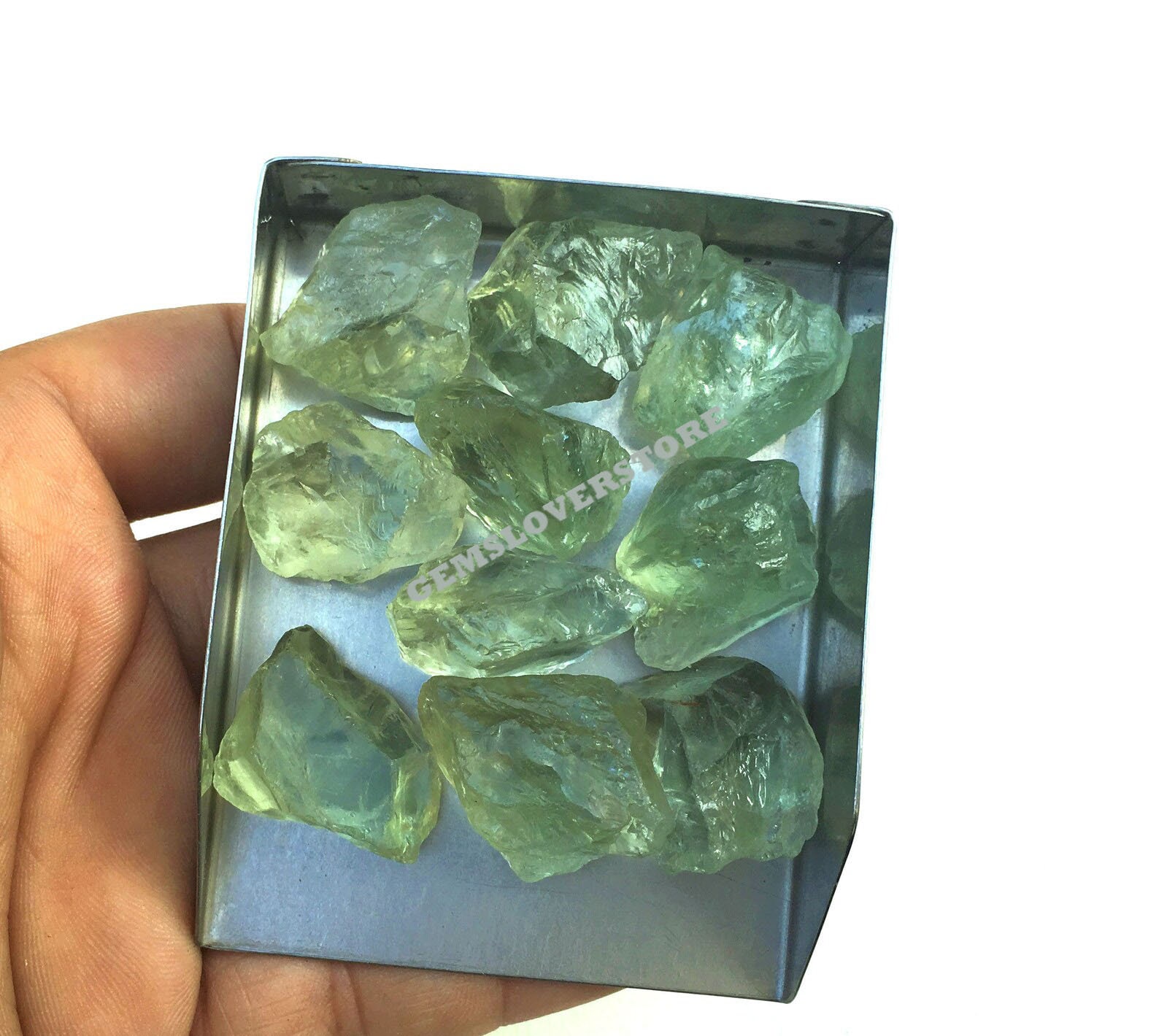 Raw Green Amethyst Gemstone: Unpolished Rough Crystals (10 Pieces, 18-22 Mm)