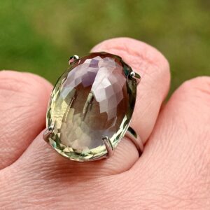 25 Ct Large Green Amethyst Ring, Size 7, Gold Plated Sterling Silver 25 Ct Large Green Amethyst Ring, Size 7, Gold Plated Sterling Silver