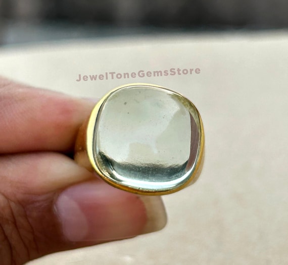 Antique Cushion Prasiolite Ring: 925 Sterling Silver Solitaire Antique Cushion Prasiolite Ring: 925 Sterling Silver Solitaire
