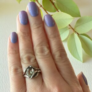 Floating Oval Green Amethyst Gemstone Sterling Silver Ring By Dv Designs