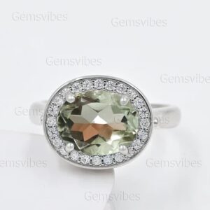 Halo Green Amethyst Gemstone Ring 925 Sterling Silver Elegant Ring For Women Engagement Gift For Her Prasiolite Ring Statement Amethyst Ring Halo Green Amethyst Gemstone Ring 925 Sterling Silver Elegant Ring For Women Engagement Gift For Her Prasiolite Ring Statement Amethyst Ring