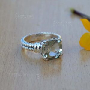 Green Amethyst Ring: Handmade Sterling Silver Prasiolite Ring Green Amethyst Ring: Handmade Sterling Silver Prasiolite Ring