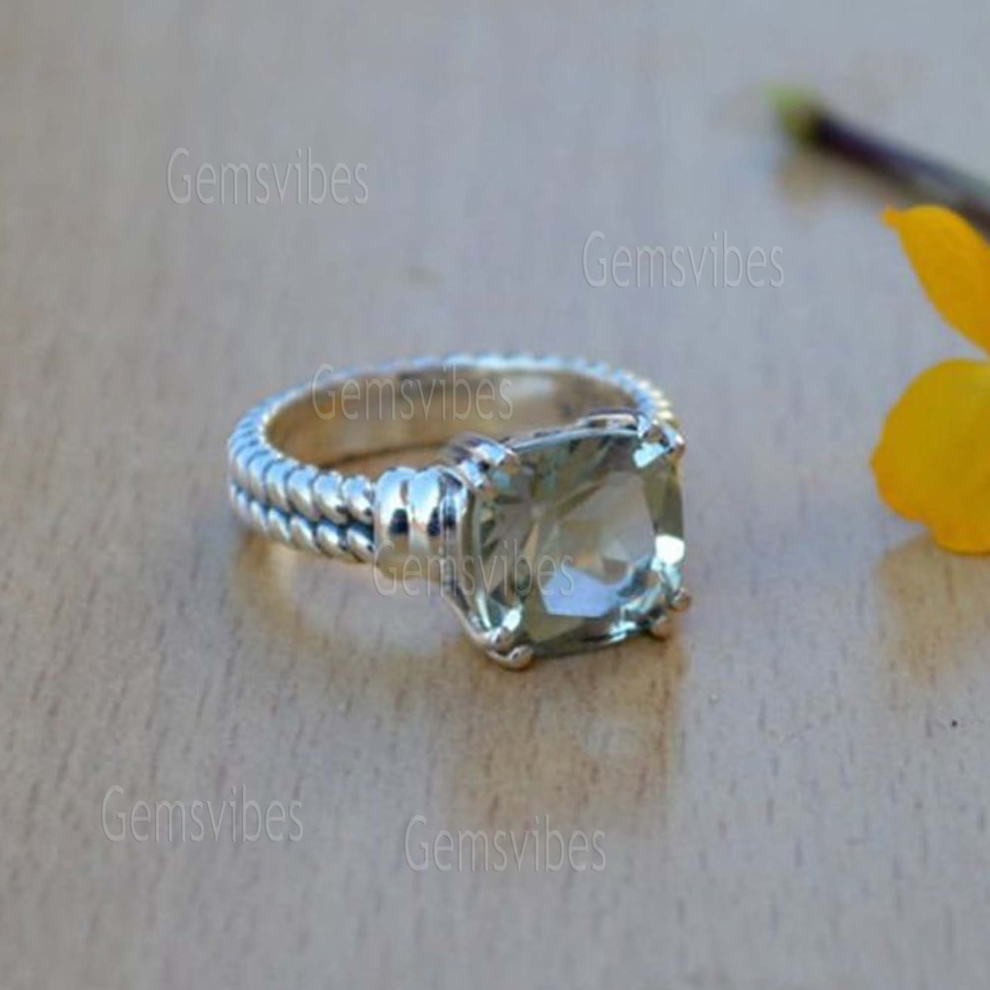 Green Amethyst Ring: Handmade Sterling Silver Prasiolite Ring Green Amethyst Ring: Handmade Sterling Silver Prasiolite Ring