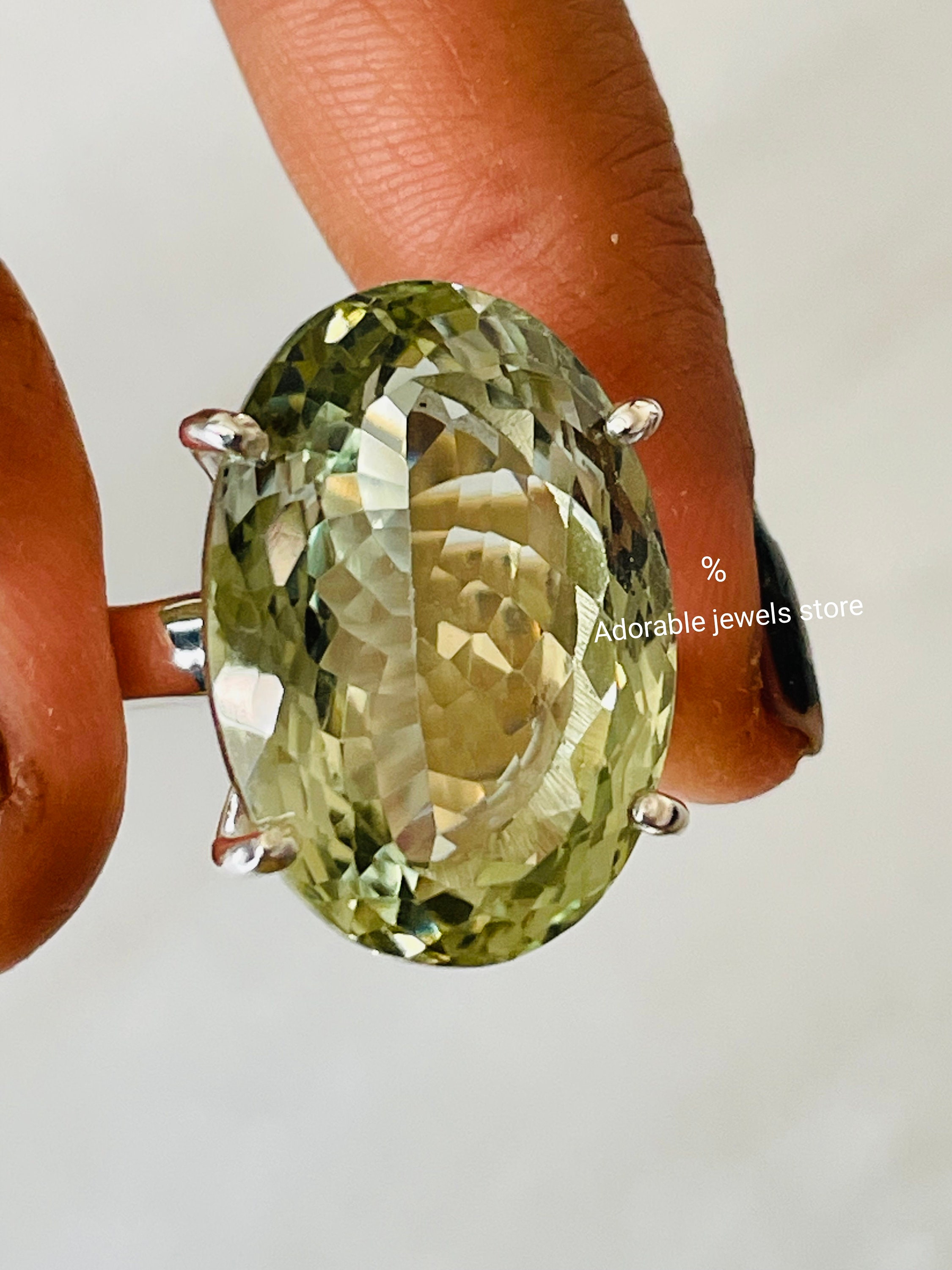 Mint Green Amethyst Ring: Oval Sterling Silver Birthstone Ring