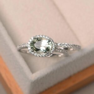 Natural Green Amethyst Ring, Wedding Ring, Oval Cut Gemstone, Green Gemstone, Sterling Silver Ring, Bridal Sets Natural Green Amethyst Ring, Wedding Ring, Oval Cut Gemstone, Green Gemstone, Sterling Silver Ring, Bridal Sets